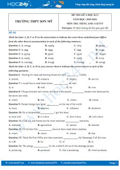 Đề thi giữa HK2 môn Tiếng Anh 11 KNTT năm 2023-2024 có đáp án Trường THPT Sơn Mỹ