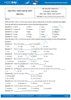 Đề thi giữa HK2 môn Tiếng Anh 10 KNTT năm 2023-2024 có đáp án Trường THPT Đinh Tiên Hoàng