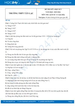 Đề thi giữa HK2 môn Lịch sử 11 Cánh Diều năm 2023-2024 có đáp án Trường THPT Tân Lạc