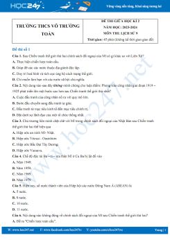 Bộ 3 đề thi giữa HK2 môn Lịch sử 9 năm 2023-2024 có đáp án Trường THCS Võ Trường Toản