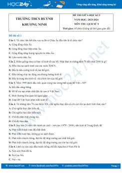 Bộ 3 đề thi giữa HK2 môn Lịch sử 9 năm 2023-2024 có đáp án Trường THCS Huỳnh Khương Ninh