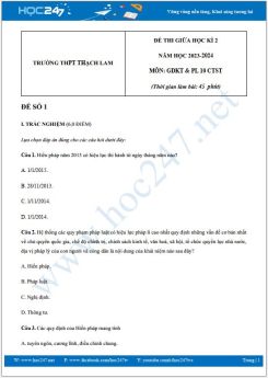 Bộ 3 đề thi giữa HK2 môn GDKT & PL 10 CTST năm 2023-2024 có đáp án trường THPT Thạch Lam