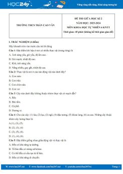 Đề thi giữa HK2 môn Khoa học tự nhiên 6 KNTT năm 2023-2024 trường THCS Trần Cao Vân