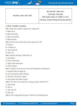 Đề thi giữa HK2 môn Khoa học tự nhiên 6 CTST năm 2023-2024 trường THCS Yên Thế