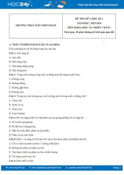Đề thi giữa HK2 môn Khoa học tự nhiên 7 KNTT năm 2023-2024 trường THCS Ngô Thời Nhậm