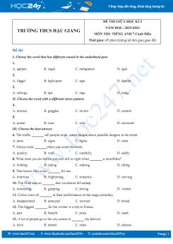 Đề thi giữa HK2 môn Tiếng Anh 7 Cánh Diều năm 2023-2024 có đáp án Trường THCS Hậu Giang