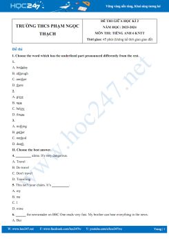 Đề thi giữa HK2 môn Tiếng Anh 6 KNTT năm 2023-2024 có đáp án Trường THCS Phạm Ngọc Thạch