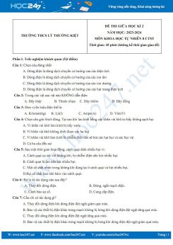 Đề thi giữa HK2 môn Khoa học tự nhiên 8 CTST năm 2023-2024 trường THCS Lý Thường Kiệt