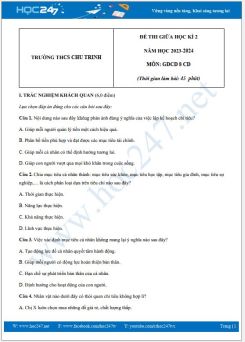 Đề thi giữa HK2 môn GDCD 8 năm 2023-2024 có đáp án trường THCS Chu Trinh