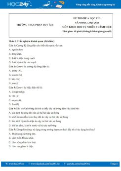 Đề thi giữa HK2 môn Khoa học tự nhiên 8 Cánh diều năm 2023-2024 trường THCS Phan Huy Ích
