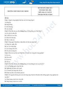 Đề thi giữa HK2 môn Địa lí 11 KNTT năm 2023-2024 có đáp án Trường THPT Phan Chu Trinh