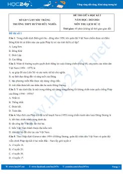 Bộ 3 đề thi giữa HK2 môn Lịch sử 12 năm 2023-2024 có đáp án Trường THPT Huỳnh Hữu Nghĩa