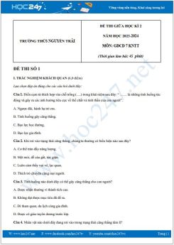 Bộ 3 đề thi giữa HK2 môn GDCD 7 năm 2023-2024 có đáp án trường THCS Nguyễn Trãi