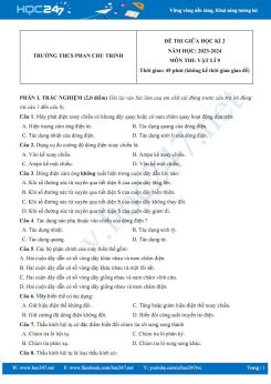 Đề thi giữa HK2 môn Vật lí 9 năm 2023-2024 trường THCS Phan Chu Trinh có đáp án