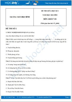 Bộ 3 đề thi giữa HK2 môn GDCD 7 năm 2023-2024 có đáp án trường THCS Hiệp Bình