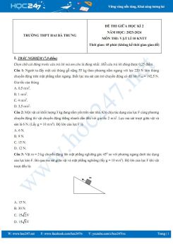 Đề thi giữa HK2 môn Vật lí 10 KNTT có đáp án năm 2023-2024 trường THPT Hai Bà Trưng