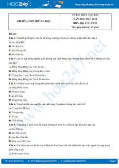 Đề thi giữa HK2 môn Địa lí 11 CTST năm 2023-2024 có đáp án Trường THPT Hoàng Diệu