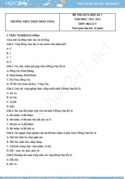Đề thi giữa HK2 môn Địa lí 9 năm 2023-2024 có đáp án Trường THCS Trần Nhân Tông