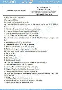 Đề thi giữa HK2 môn Lịch sử và Địa lí 8 Cánh diều năm 2023-2024 có đáp án Trường THCS Thuận Kiều
