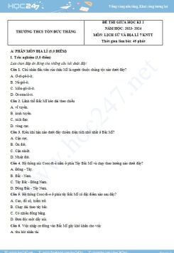 Đề thi giữa HK2 môn Lịch sử và Địa lí 7 KNTT năm 2023-2024 có đáp án Trường THCS Tôn Đức Thắng