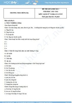 Đề thi giữa HK2 môn Lịch sử và Địa lí 6 CTST năm 2023-2024 có đáp án Trường THCS Đống Đa