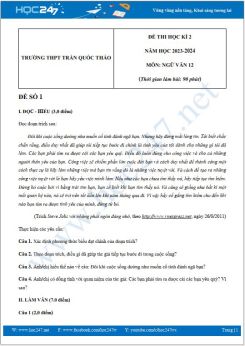 Bộ 3 đề thi HK2 môn Ngữ văn 12 năm 2023-2024 có đáp án trường THPT Trần Quốc Thảo