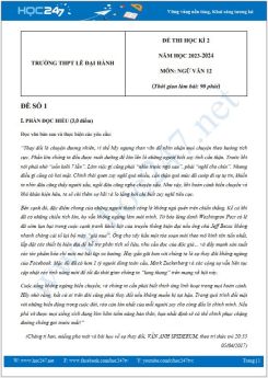 Bộ 3 đề thi HK2 môn Ngữ văn 12 năm 2023-2024 có đáp án trường THPT Lê Đại Hành
