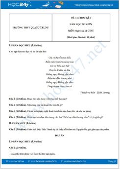 Đề thi HK2 môn Ngữ văn 11 CTST năm 2023-2024 có đáp án trường THPT Quang Trung