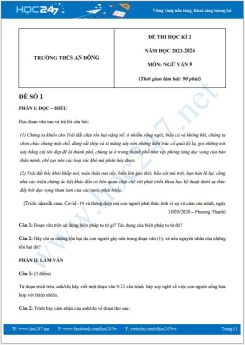 Bộ 3 đề thi HK2 môn Ngữ văn 9 năm 2023-2024 có đáp án trường THCS An Đông