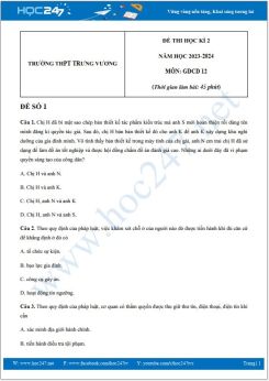 Bộ 3 đề thi HK2 môn GDCD 12 năm 2023-2024 có đáp án trường THPT Trưng Vương