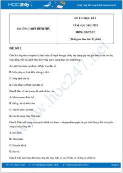 Bộ 3 đề thi HK2 môn GDCD 12 năm 2023-2024 có đáp án trường THPT Bình Phú