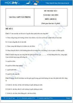 Bộ 3 đề thi HK2 môn GDCD 12 năm 2023-2024 có đáp án trường THPT Tân Phong