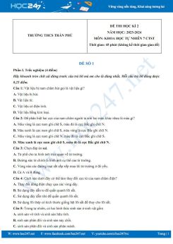 Bộ 3 đề thi HK2 môn Khoa học tự nhiên 7 CTST năm 2023-2024 có đáp án trường THCS Trần Phú