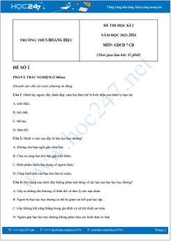 Bộ 3 đề thi HK2 môn GDCD 7 năm 2023-2024 có đáp án trường THCS Hoàng Diệu