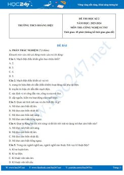 Đề thi HK2 môn Công nghệ 8 CTST năm 2023-2024 có đáp án trường THCS Hoàng Diệu