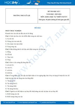 Đề thi HK2 môn Khoa học tự nhiên 8 KHTN năm 2023-2024 có đáp án trường THCS Lê Lợi