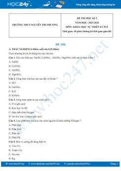 Đề thi HK2 môn Khoa học tự nhiên 8 CTST năm 2023-2024 có đáp án trường THCS Nguyễn Tri Phương