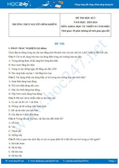 Đề thi HK2 môn Khoa học tự nhiên 8 Cánh diều năm 2023-2024 có đáp án trường THCS Nguyễn Bỉnh Khiêm