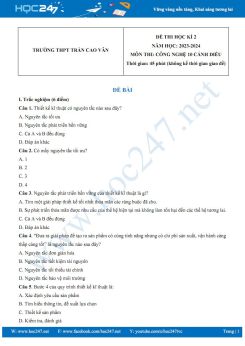 Đề thi HK2 môn Công nghệ 10 Cánh diều năm 2023-2024 có đáp án trường THPT Trần Cao Vân