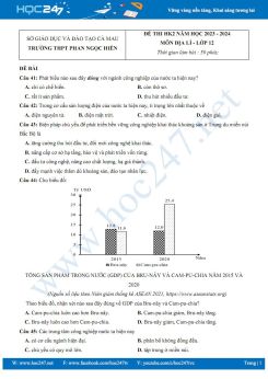 Đề thi HK2 môn Địa lí 12 năm 2023-2024 có đáp án trường THPT Phan Ngọc Hiển