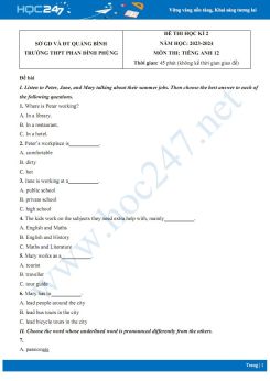 Đề thi HK2 môn Tiếng Anh 12 năm 2023-2024 có đáp án Trường THPT Phan Đình Phùng