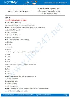 Đề thi HK2 môn Lịch sử và Địa lí 7 KNTT năm 2023-2024 có đáp án trường THCS Trường Chinh