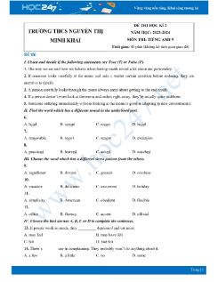 Đề thi HK2 môn Tiếng Anh 9 năm 2023-2024 có đáp án Trường THCS Nguyễn Thị Minh Khai