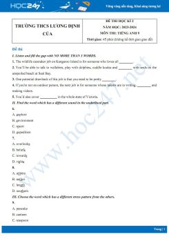 Đề thi HK2 môn Tiếng Anh 9 năm 2023-2024 có đáp án Trường THCS Lương Định Của