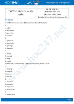 Bộ 3 đề thi HK2 môn Tiếng Anh 9 năm 2023-2024 có đáp án Trường THCS Phan Bội Châu