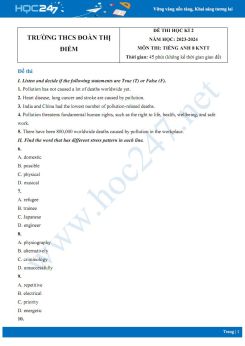 Đề thi HK2 môn Tiếng Anh 8 KNTT năm 2023-2024 có đáp án Trường THCS Đoàn Thị Điểm