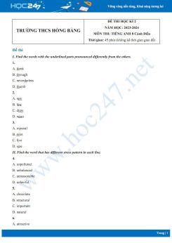 Đề thi HK2 môn Tiếng Anh 8 Cánh Diều năm 2023-2024 có đáp án Trường THCS Hồng Bàng