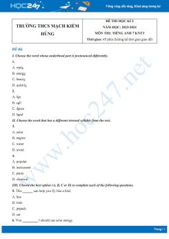 Đề thi HK2 môn Tiếng Anh 7 KNTT năm 2023-2024 có đáp án Trường THCS Mạch Kiếm Hùng