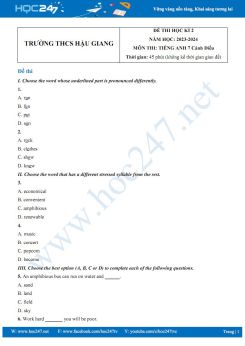 Đề thi HK2 môn Tiếng Anh 7 CTST năm 2023-2024 có đáp án Trường THCS Hoàng Lê Kha