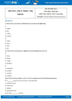 Bộ đề thi HK2 môn Tiếng Anh 7 Cánh Diều năm 2023-2024 có đáp án Trường THCS Triệu Thị Trinh